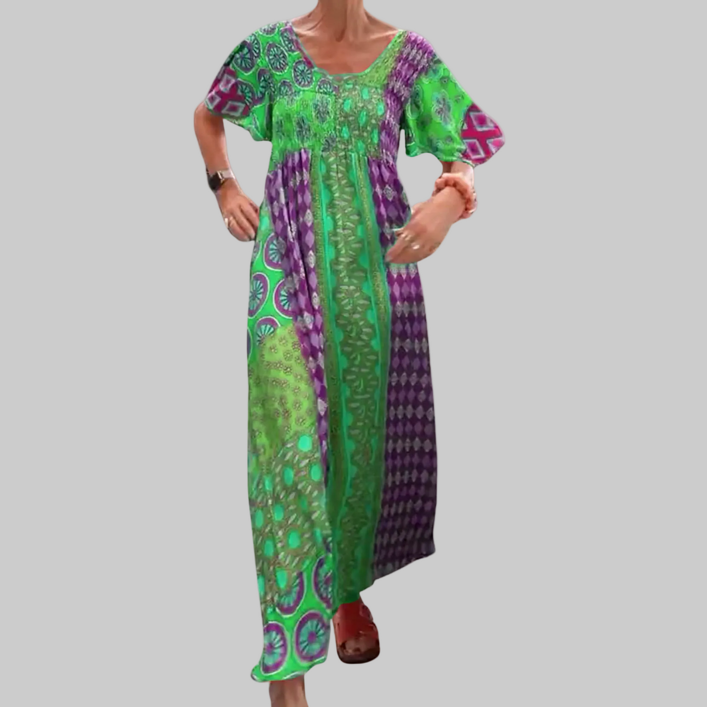 Felisa | Robe maxi bohème pour femme avec patchs