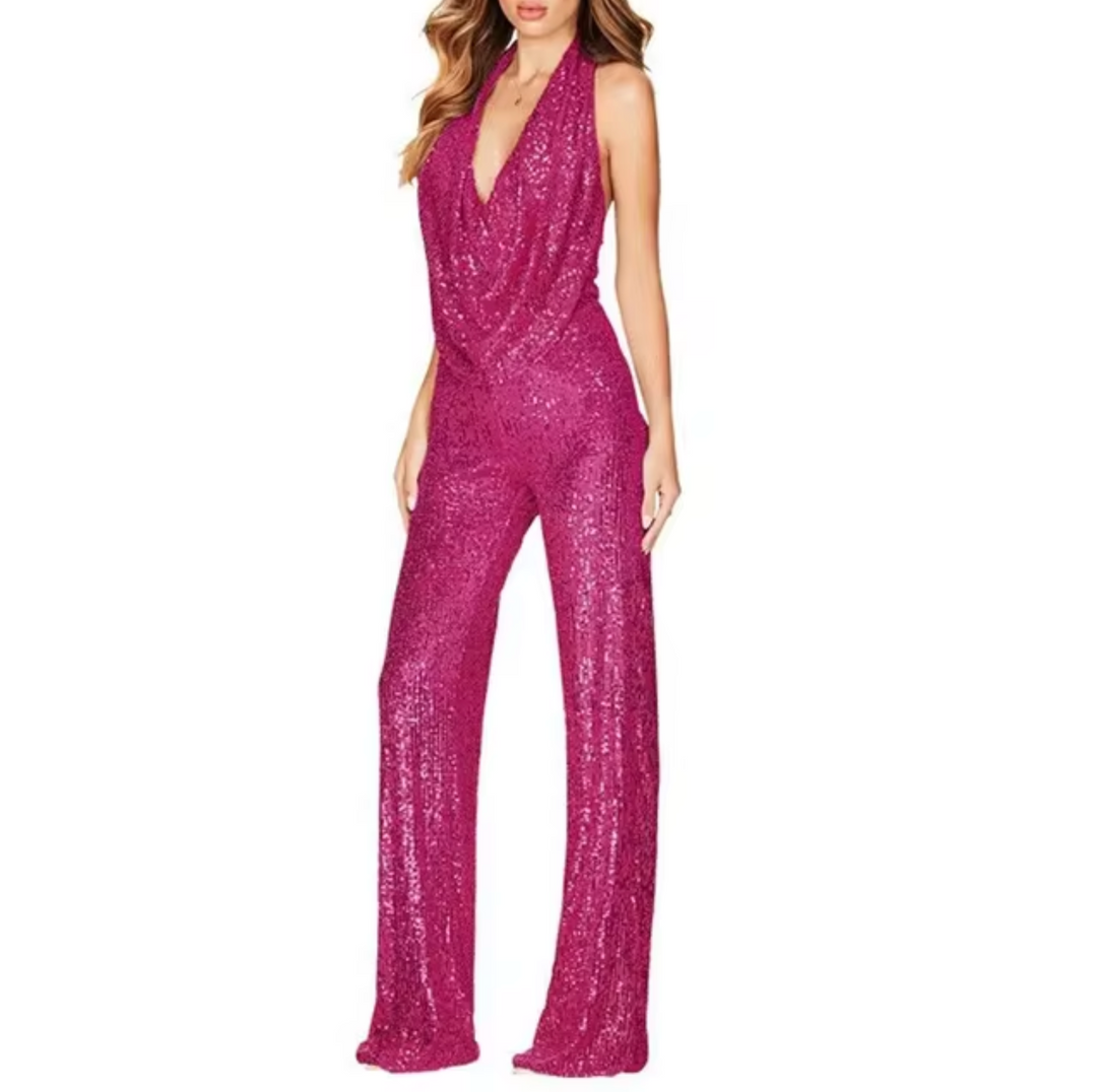 Paula | Mono elegante de mujer con lentejuelas y cuello halter