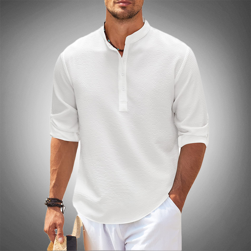 Carlos | Hombre camisa con textura y manga larga cuello sin solapa