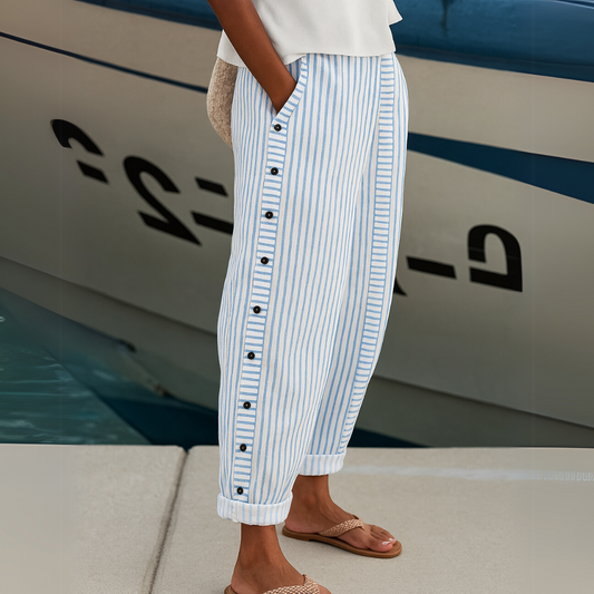 Anunciación | Pantalón recto con rayas y botones laterales