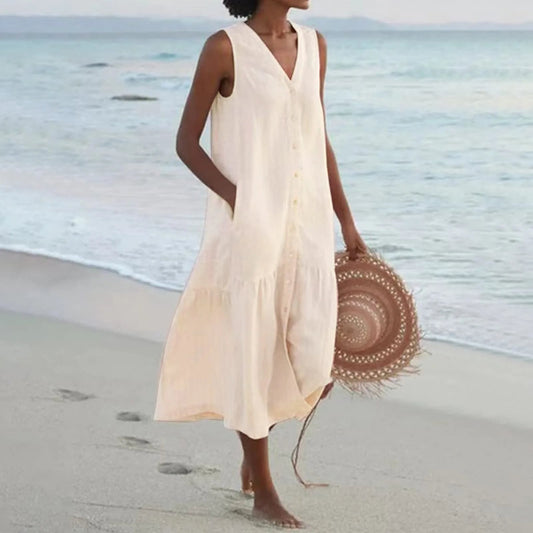 Judy | Robe midi sans manches à col en V