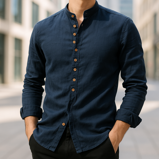 Lioren | Linen and cotton long-sleeve button-up shirt