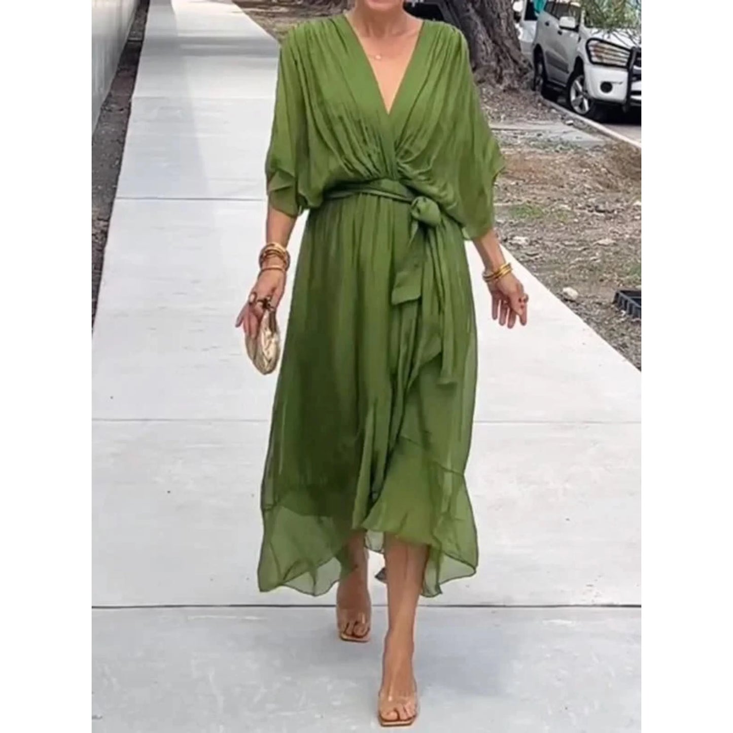 Camila | Women's V-neck midi dress with belt