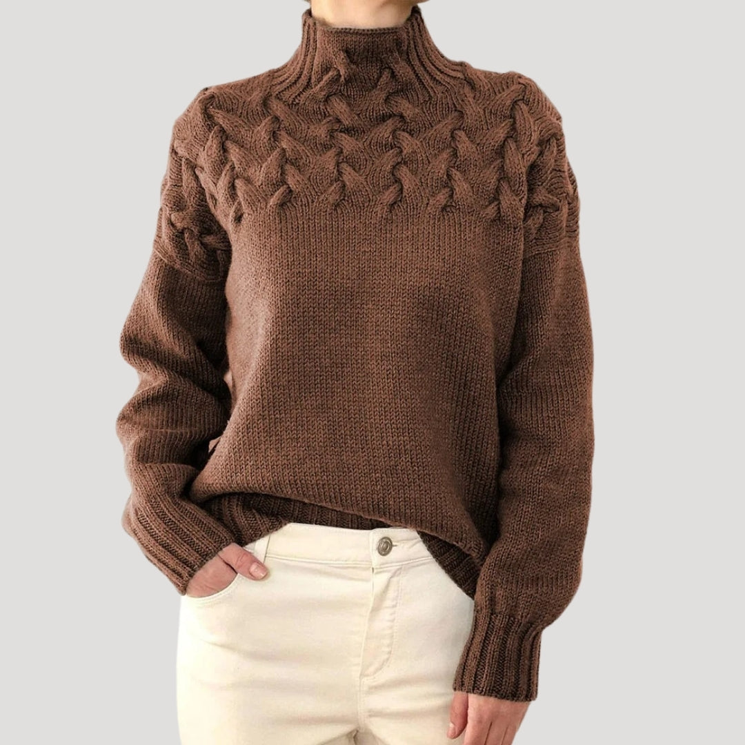 Justa | Jersey de invierno de punto trenzado con cuello alto para mujer
