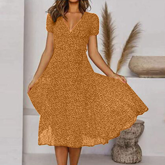 Teodora | Midikleid mit V-Ausschnitt und kurzen Ärmeln