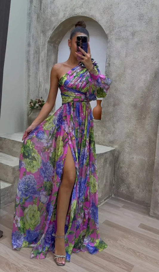 Oria | Vestido maxi elegante para mujer con estampado floral y abertura