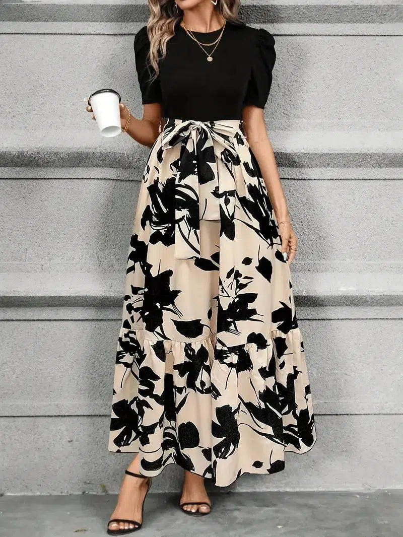 Blanca | Women's maxi dress with puff sleeves and bow