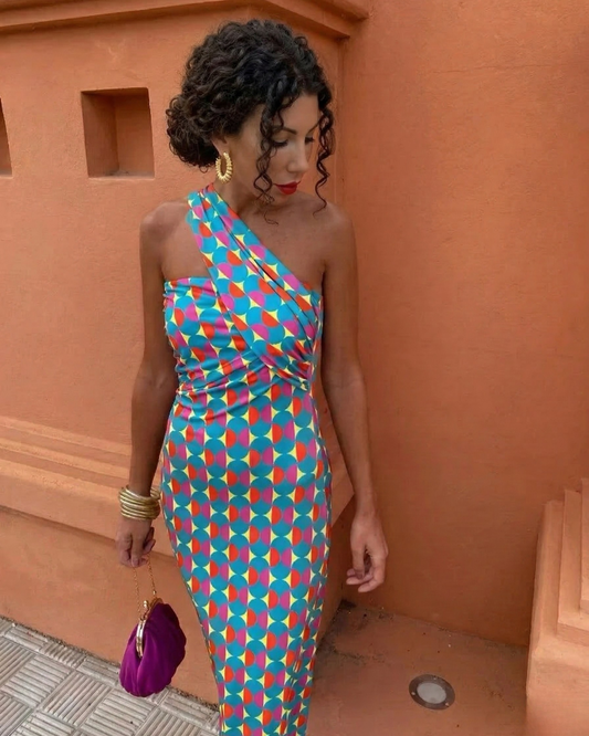 Andrea | Vestido midi de verano de un solo hombro asimétrico