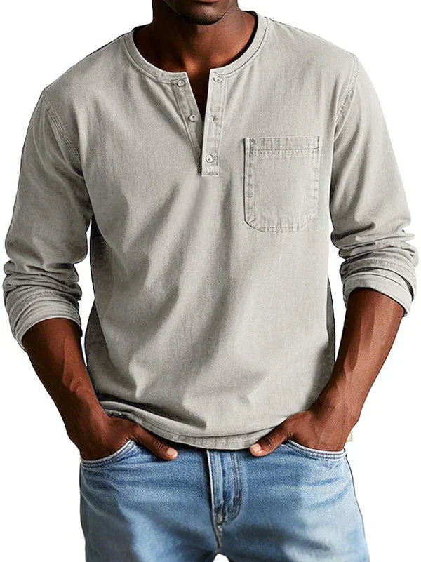 Camisa casual hombre manga larga Henley
