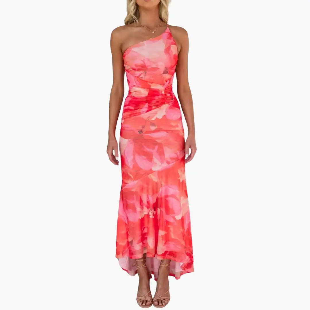 Catalina | Vestido para mujer de un hombro floral elegante