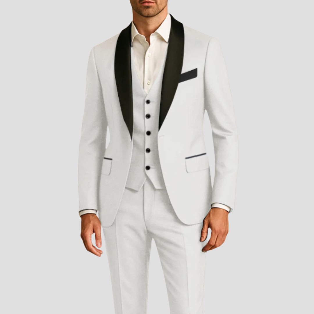 Alberto | Traje de tres piezas para hombre con corte slim y chaqueta esmoquin