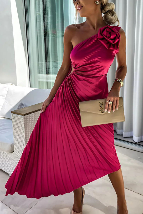Xandra | Women's One Shoulder Pleated Midi Dress