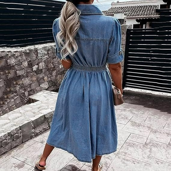 Araceli | Vestido midi con botones y manga corta corte suelto