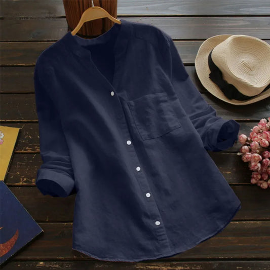 Flor | Long-sleeved shirt with pocket and band collar