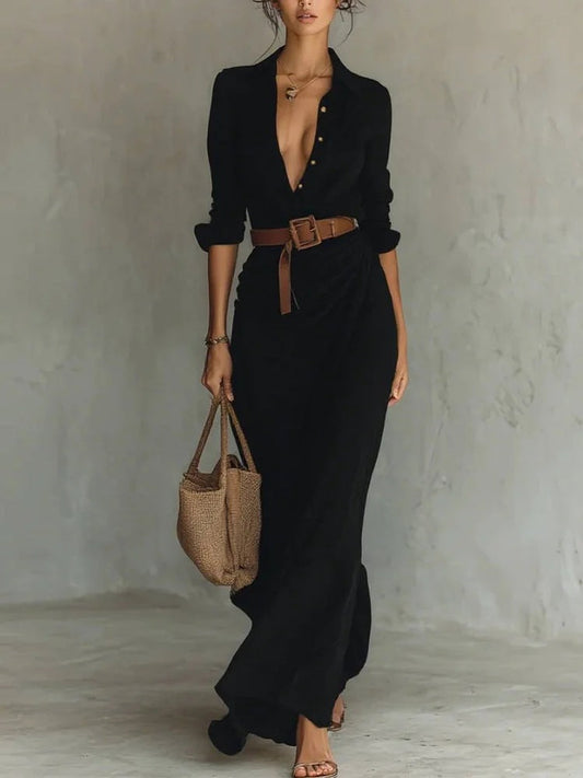 Luna | Robe longue élégante avec décolleté en V et design croisé