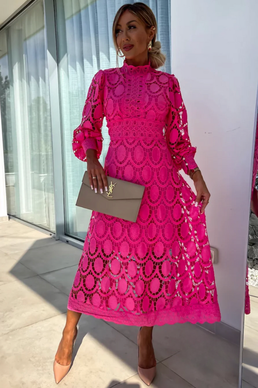 Izaro | Vestido Midi Elegante para Mujer con Encaje y Mangas Largas