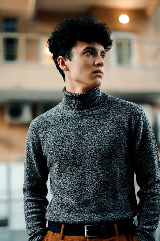 Jersey de Cuello Alto de Punto | Andrés – Gris Oscuro