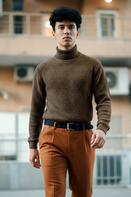 Jersey de Cuello Alto de Punto | Luis – Marrón Café