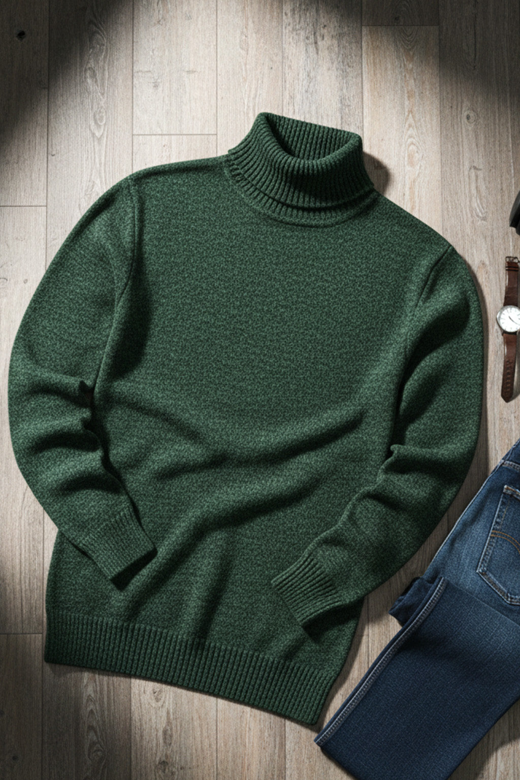 Jersey de Cuello Alto de Punto | Sergio – Verde Oscuro