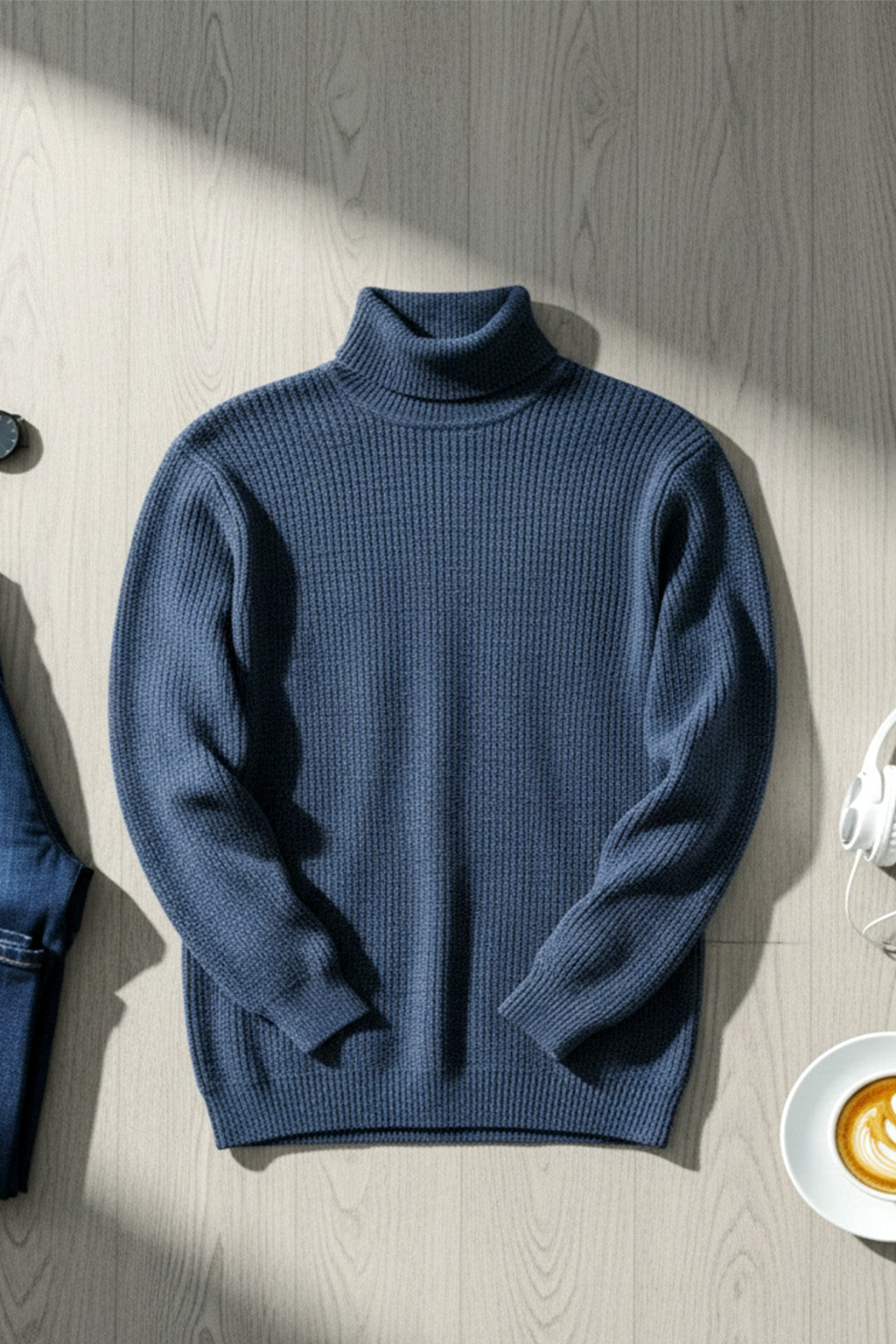 Jersey de Cuello Alto de Punto | Tomás – Azul Cerúleo