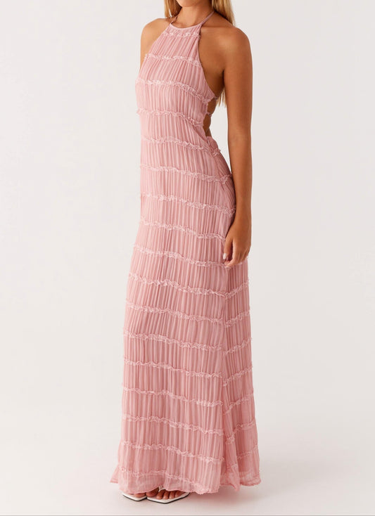 Leticia | Elegant maxi dress with textured halter neck