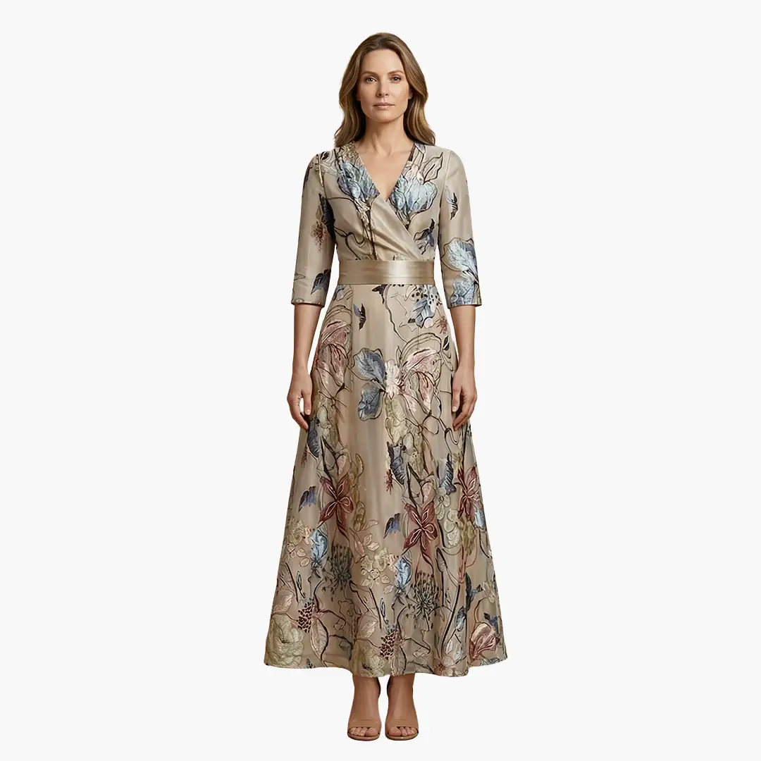 Silvia | Vestido floral elegante para mujer con cuello en V