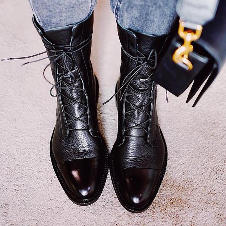Lace-up leather ankle boots