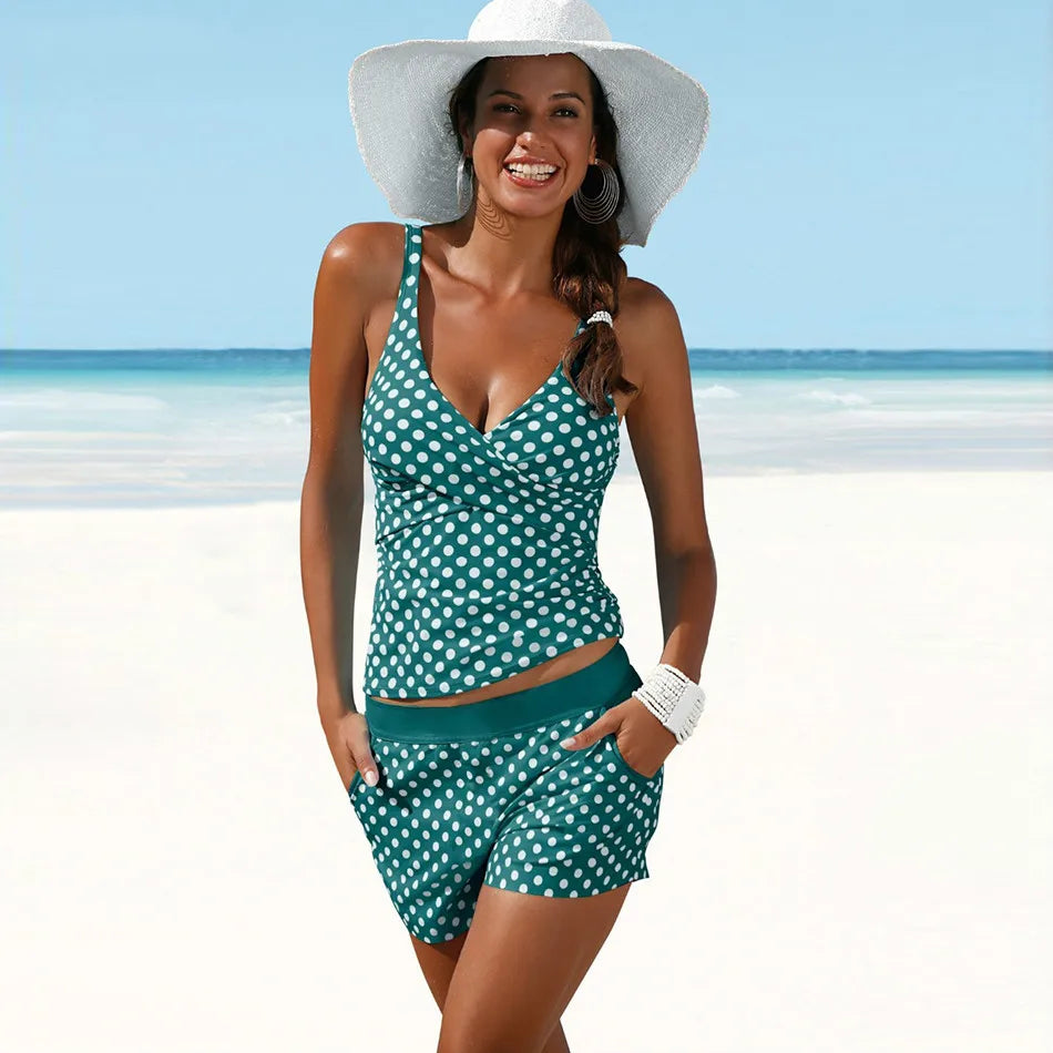 Maribel | Polka Dot Tankini with Strappy Design