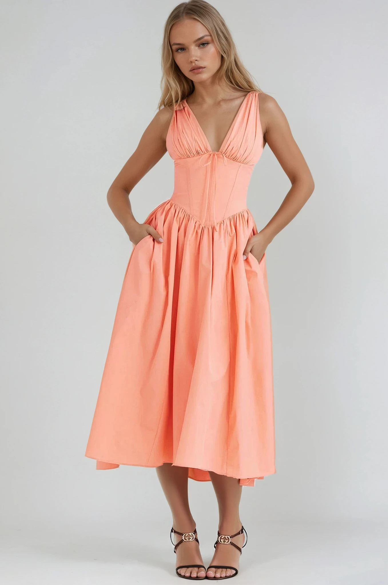 Nieves | Vestido midi para mujer con estampado floral y escote en V