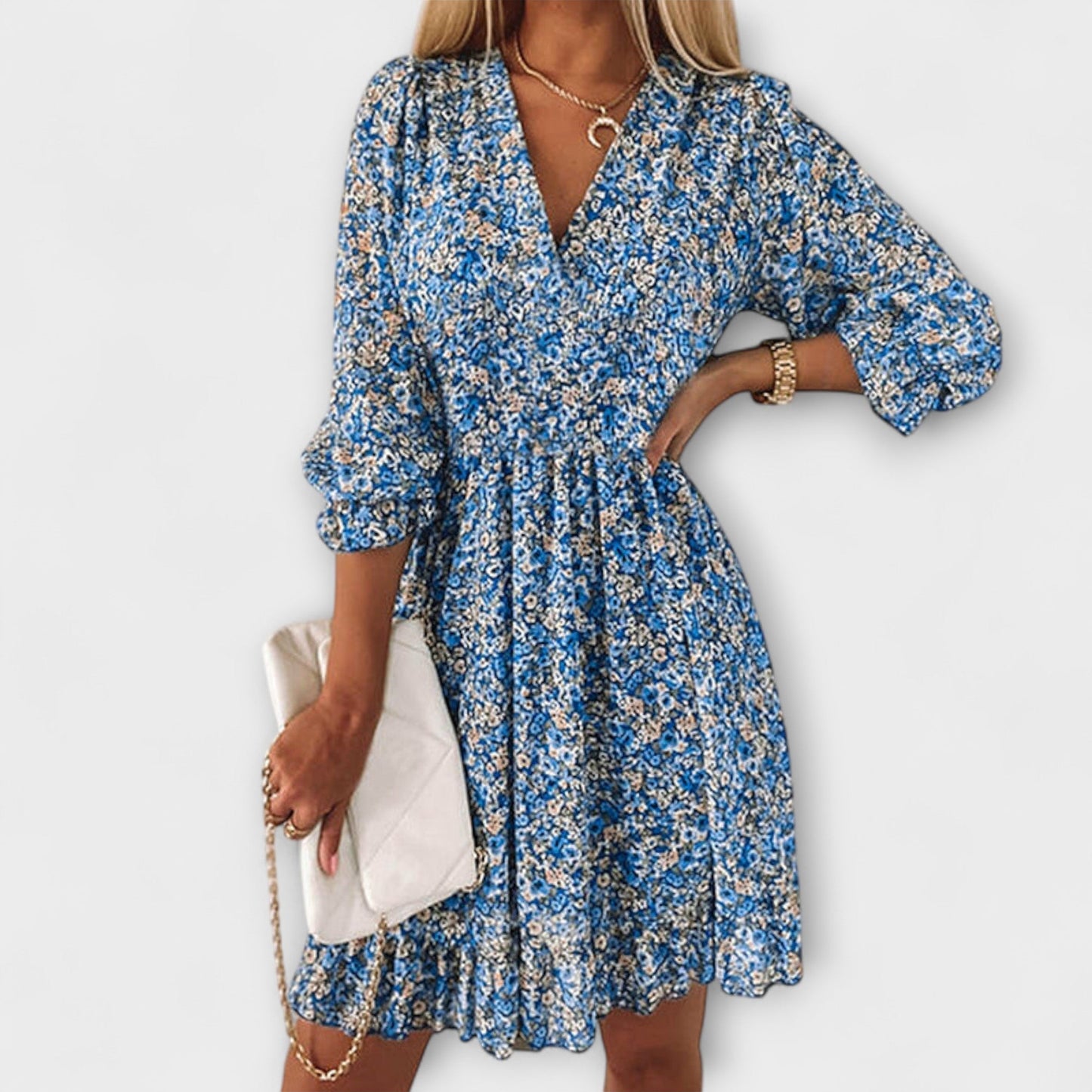 Amparo | Women's mini dress with floral print and V-neck