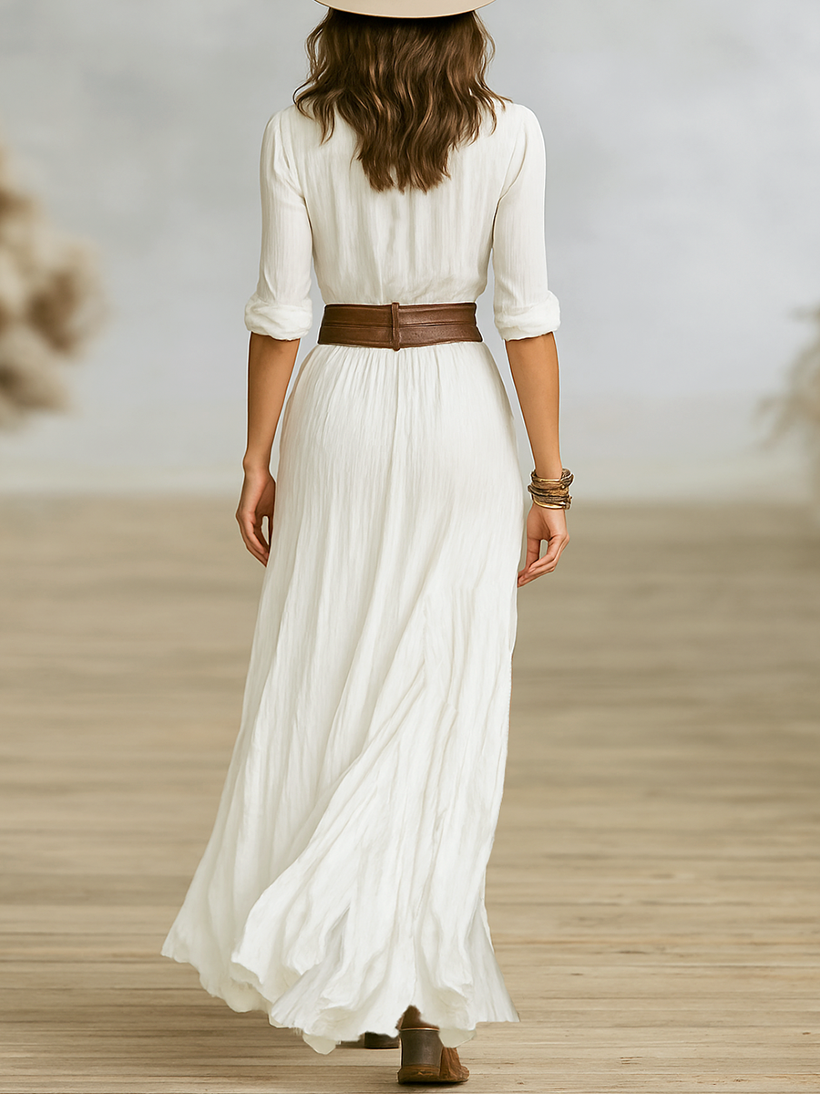 Alba | Chic maxi dress with long sleeves and side slit