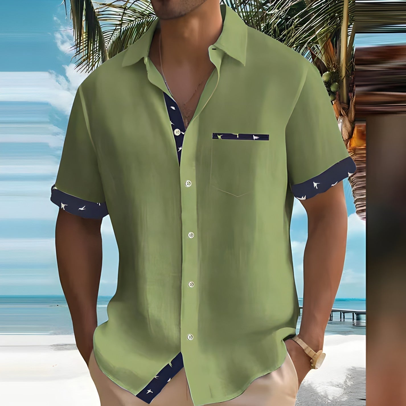 Silverio | Camisa casual para hombre con ribete en contraste | Fresca