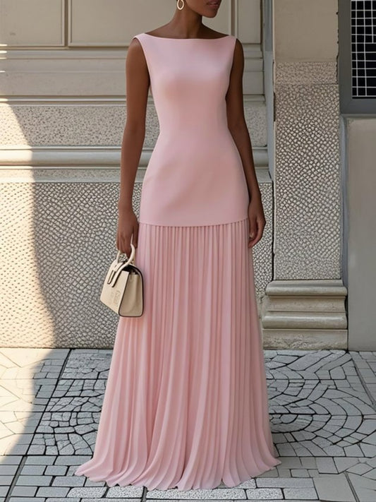 Roweena | Robe Longue Plissée Élégante Sans Manches