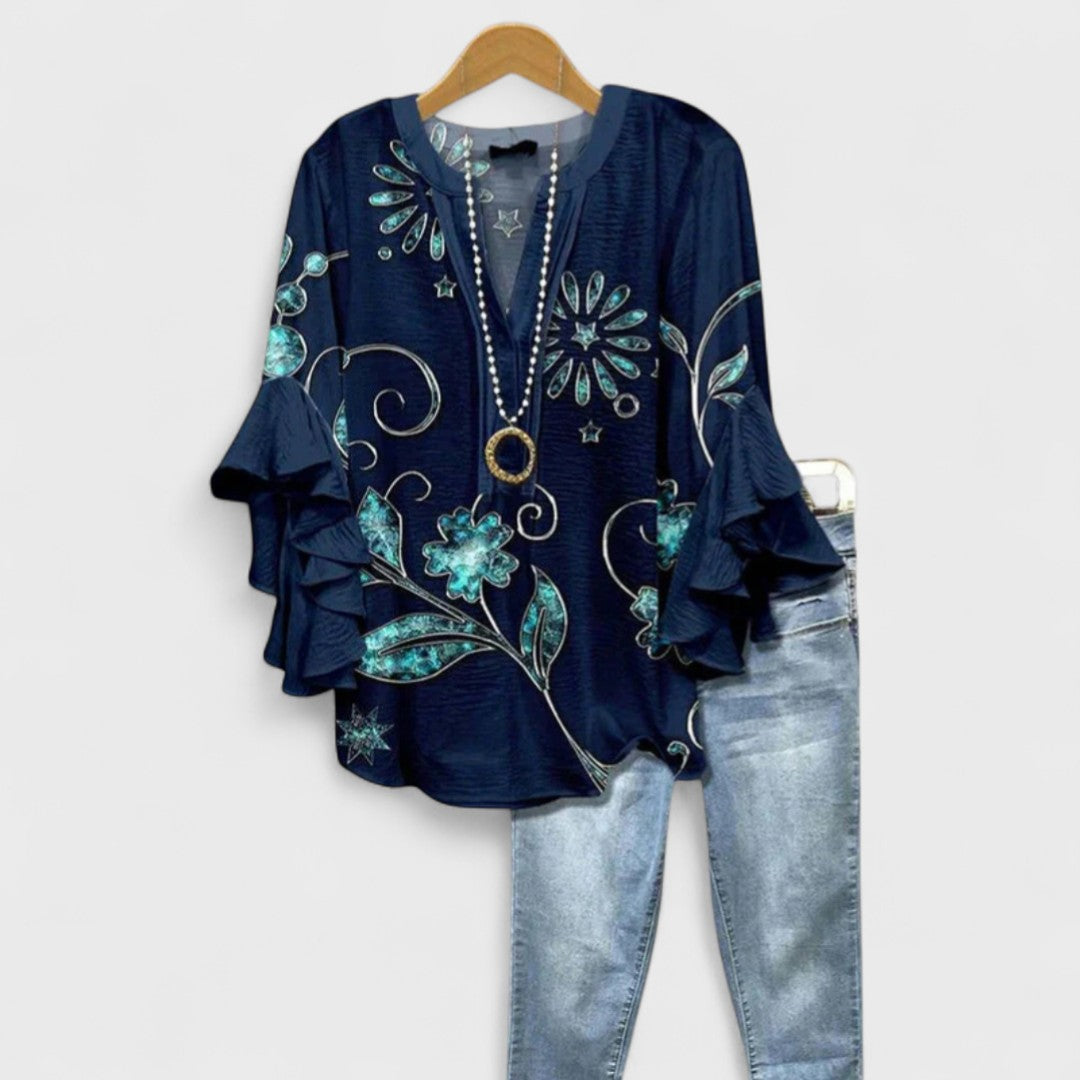 Selia | Blusa Floral con Manga Acampanada y Corte Suelto para Mujer