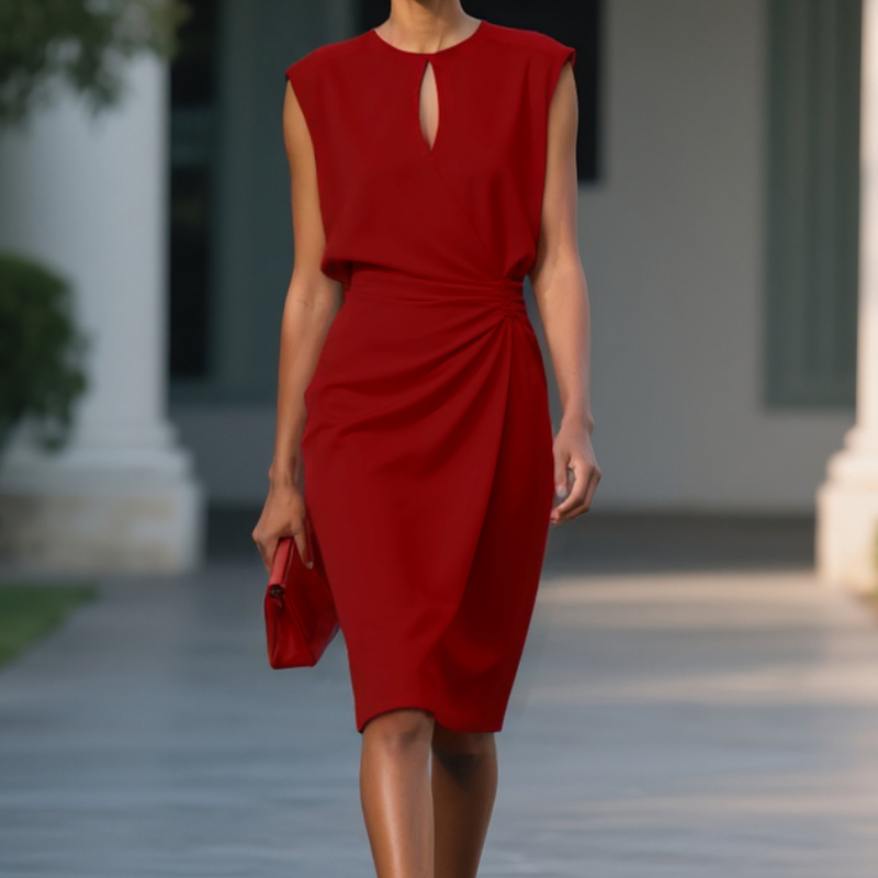 Immae | Vestido Midi Elegante sin Mangas con Fruncido Lateral