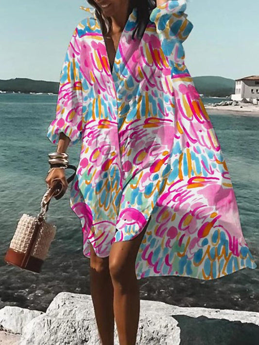 Rosario | Robe midi chemise à imprimé floral et manches longues
