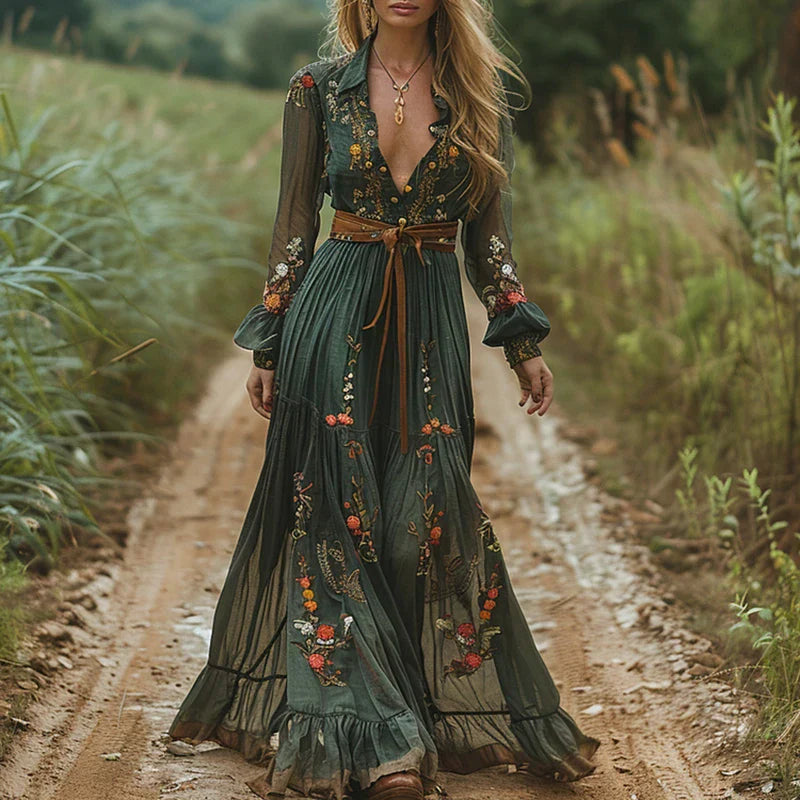 Jacinda | Women's Boho Maxi Dress with Flowy Belt