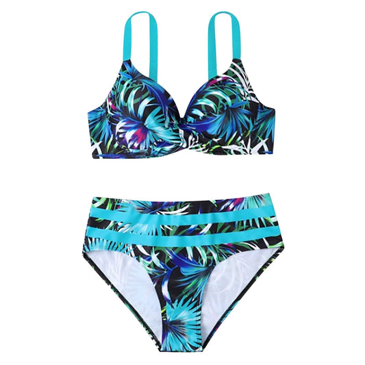 Ana | Bikini de cintura alta con tirantes y estampado tropical