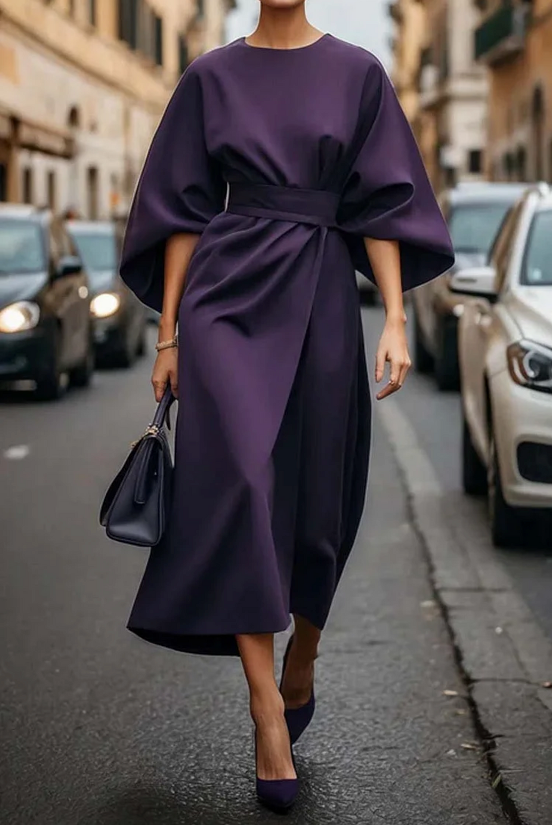 Naiara | Women's elegant dress with puff sleeves and belt