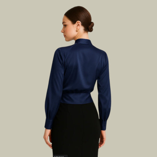 Sandra | Elegant satin blouse for women with crossover design