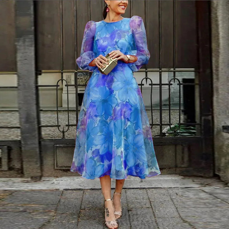 Martina | Vestido midi de boda para mujer con mangas abullonadas