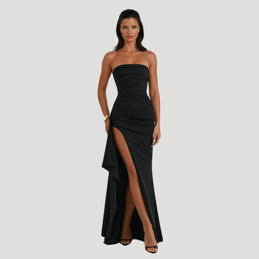 Jesica | Women's strapless maxi guest dress with slit
