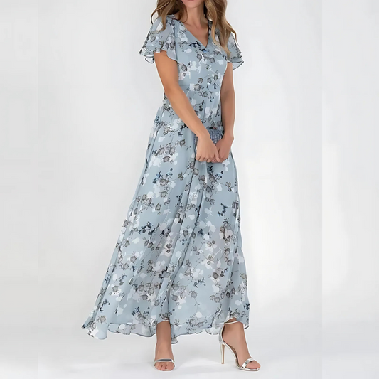 Zoila | Vestido Midi Floral Elegante para Mujer con Mangas Cortas