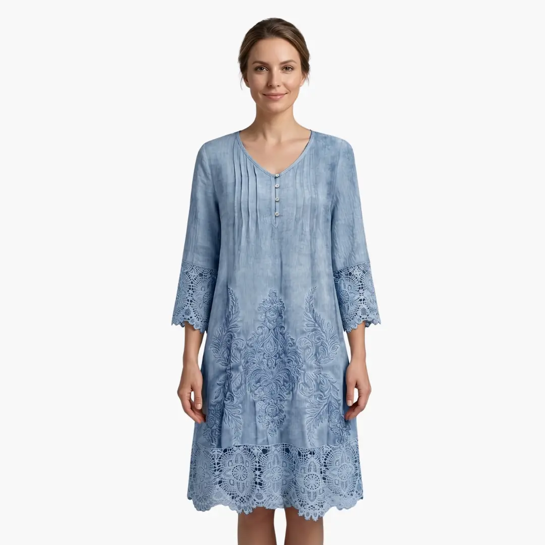 Emilia | Vestido midi para mujer con bordado y manga corta