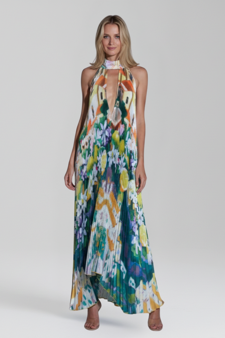 Rocío | Women's Halter Neck Pleated Maxi Dress