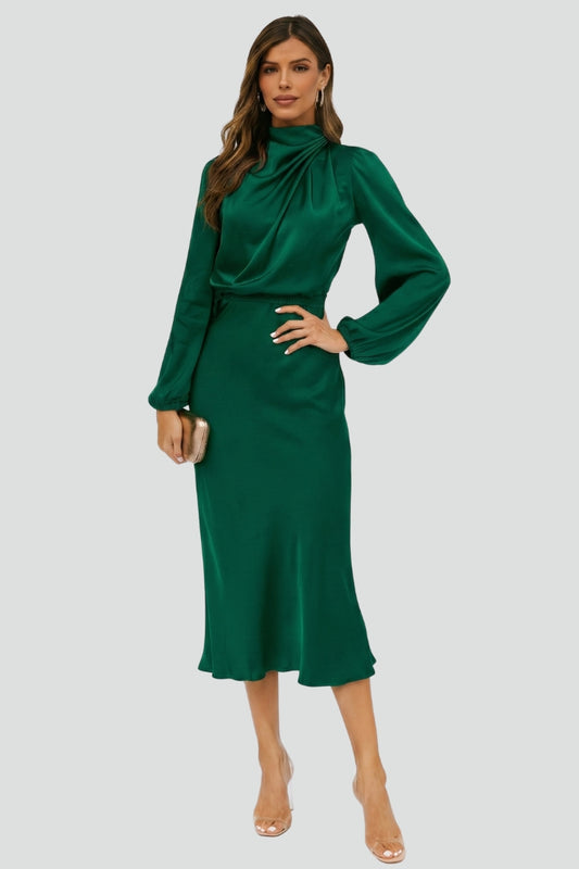 Dafne | Robe midi femme col montant et manches longues