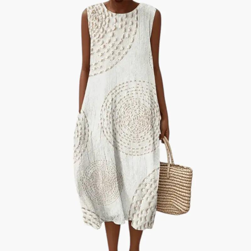 Blanca | Vestido midi para mujer sin mangas con bolsillos