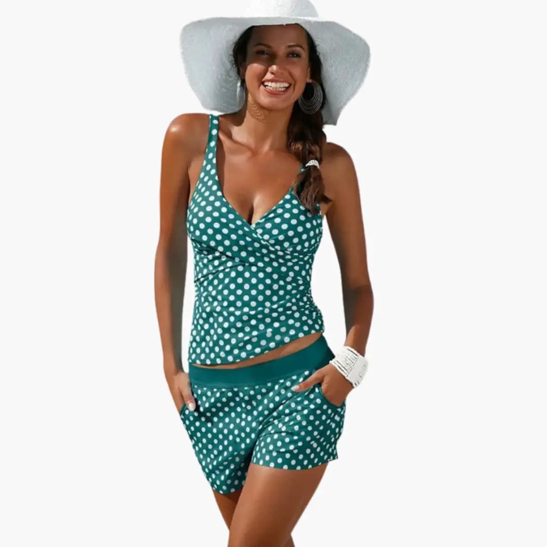 Patricia | Women's bikini set with polka dots and high-waisted shorts