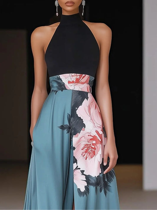 Martina | Robe longue femme sans manches coupe trapèze avec fente