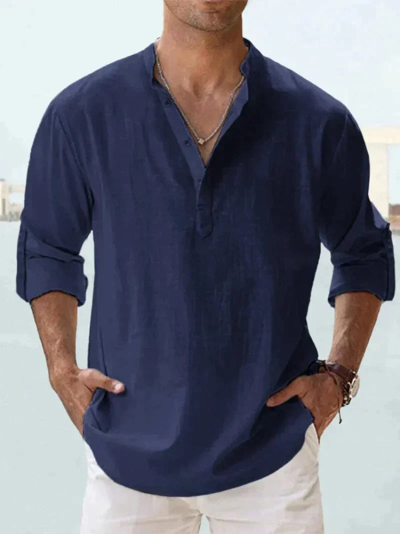 Javier | Man long-sleeved loose-fitting shirt no lapel collar
